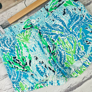 LILLY PULITZER Women's 10 Callahan Shorts Blue Green Spa Lets Cha Cha Cha Print